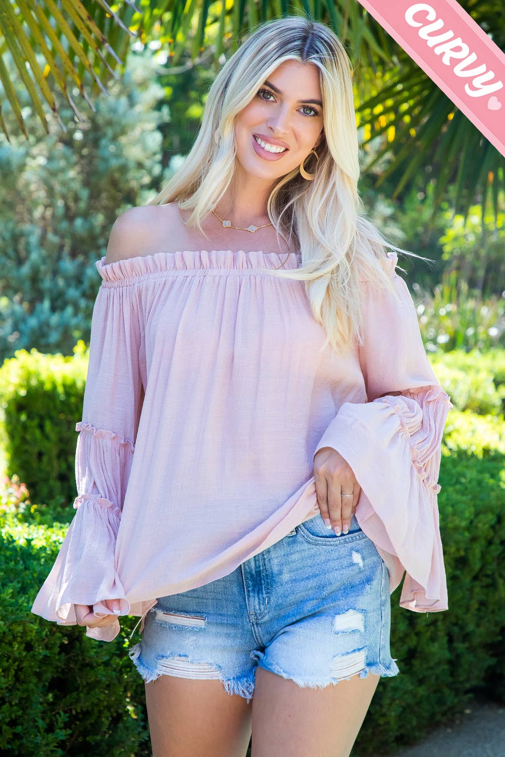 Extended Size Off The Shoulder Tiered Bell Sleeve