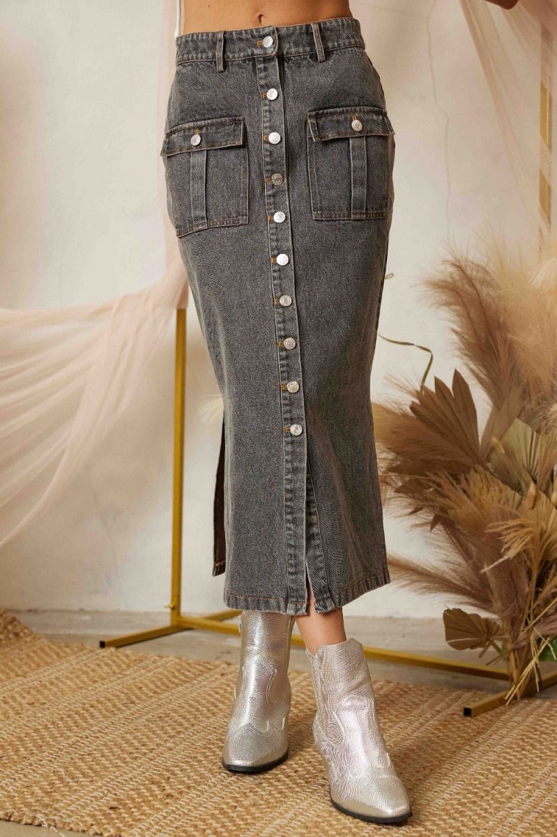 Side Slit Pencil Denim Skirt