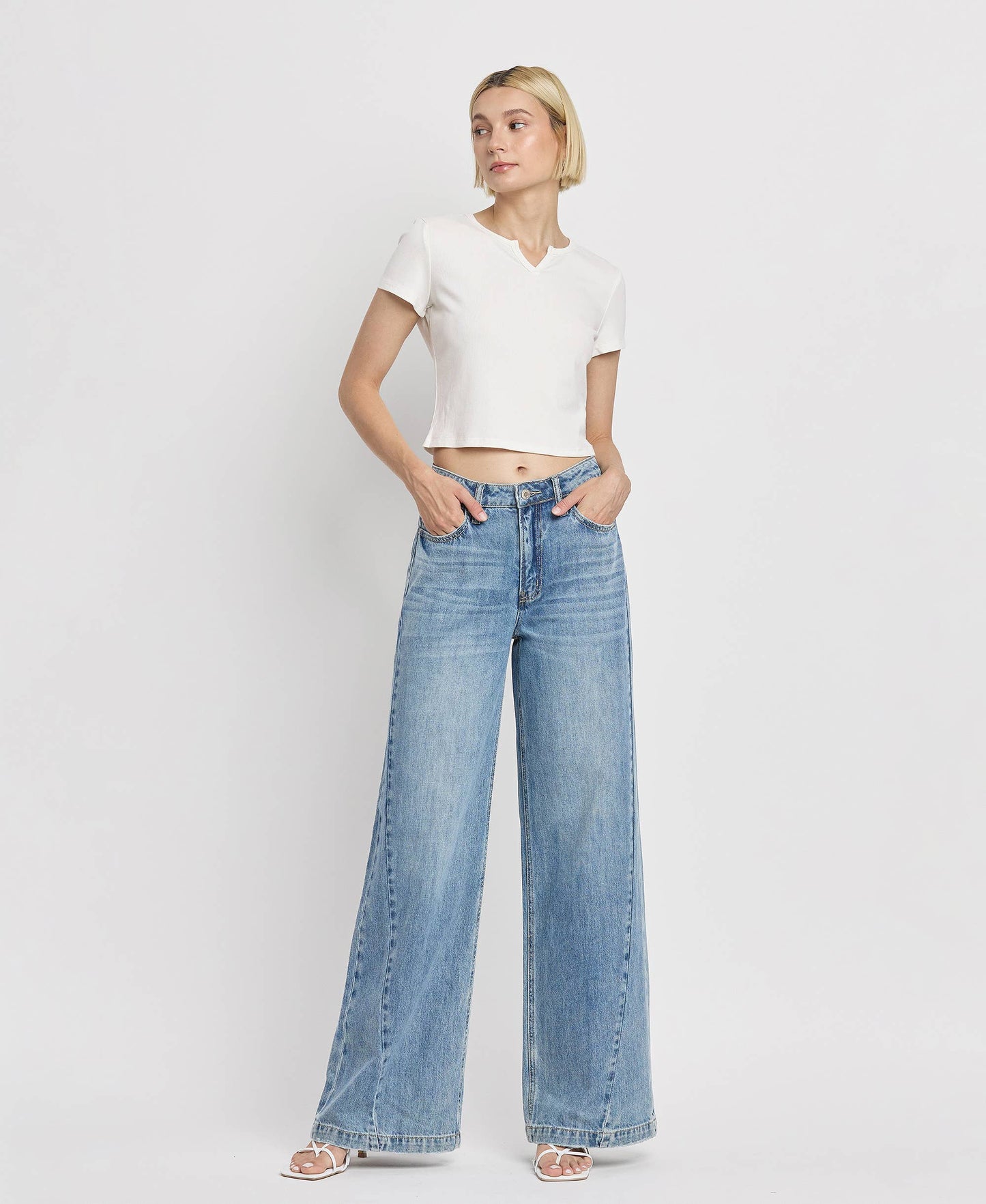 VERVET by FLYING MONKEY - HIGH RISE SEAM DETAIL WIDE LEG JEANS V3566