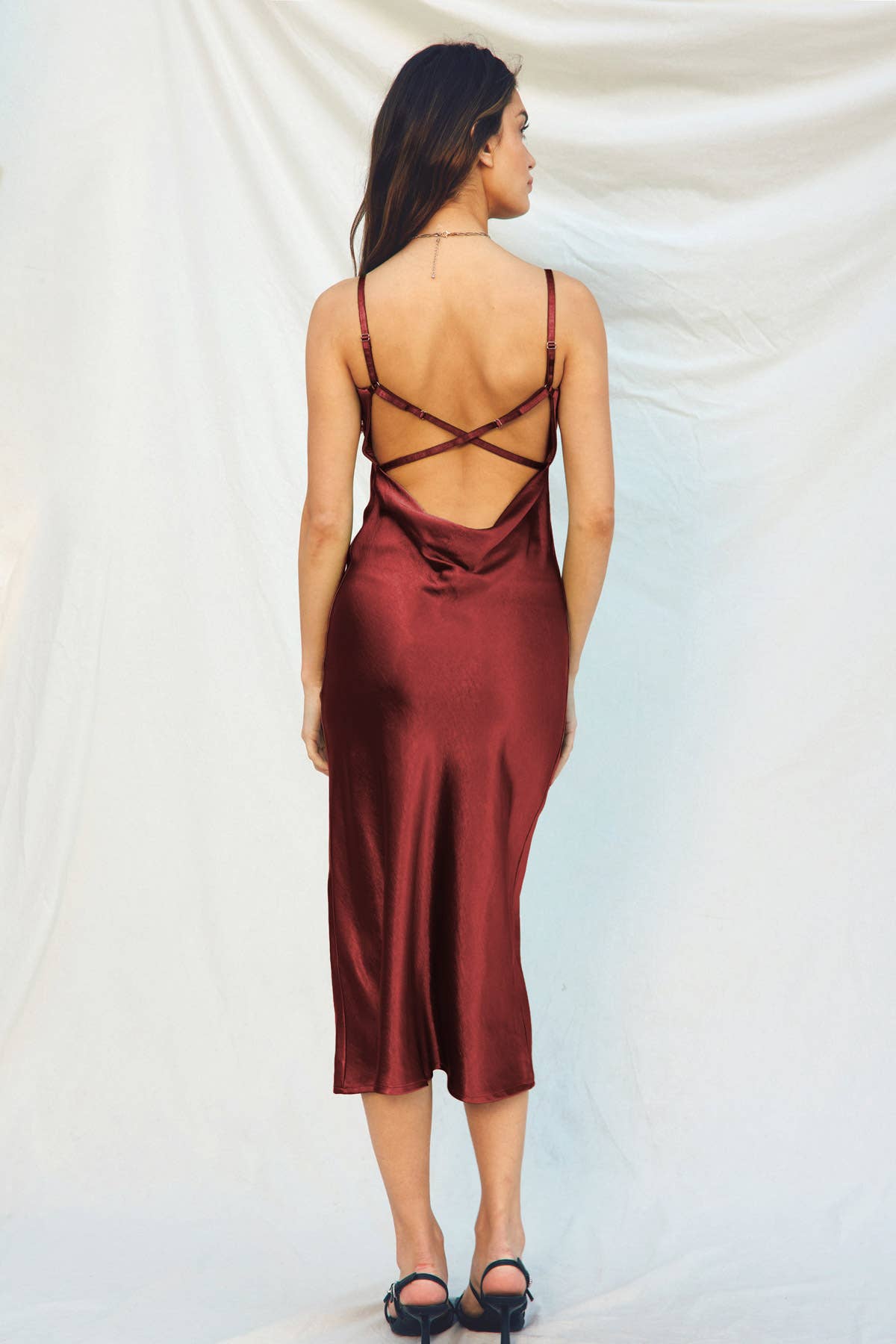 Reflection Cowl Neck X Back Midi Dress