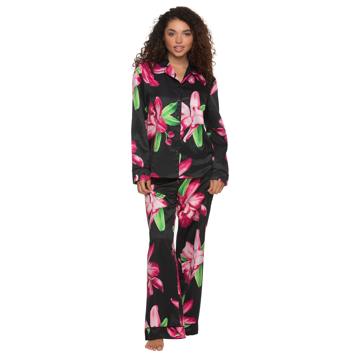 Adrienne Printed Satin PJ Set - Orchid Dusk