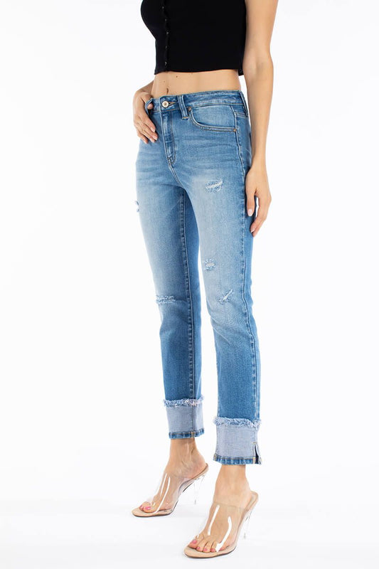 High Rise Cuff Straight Jean