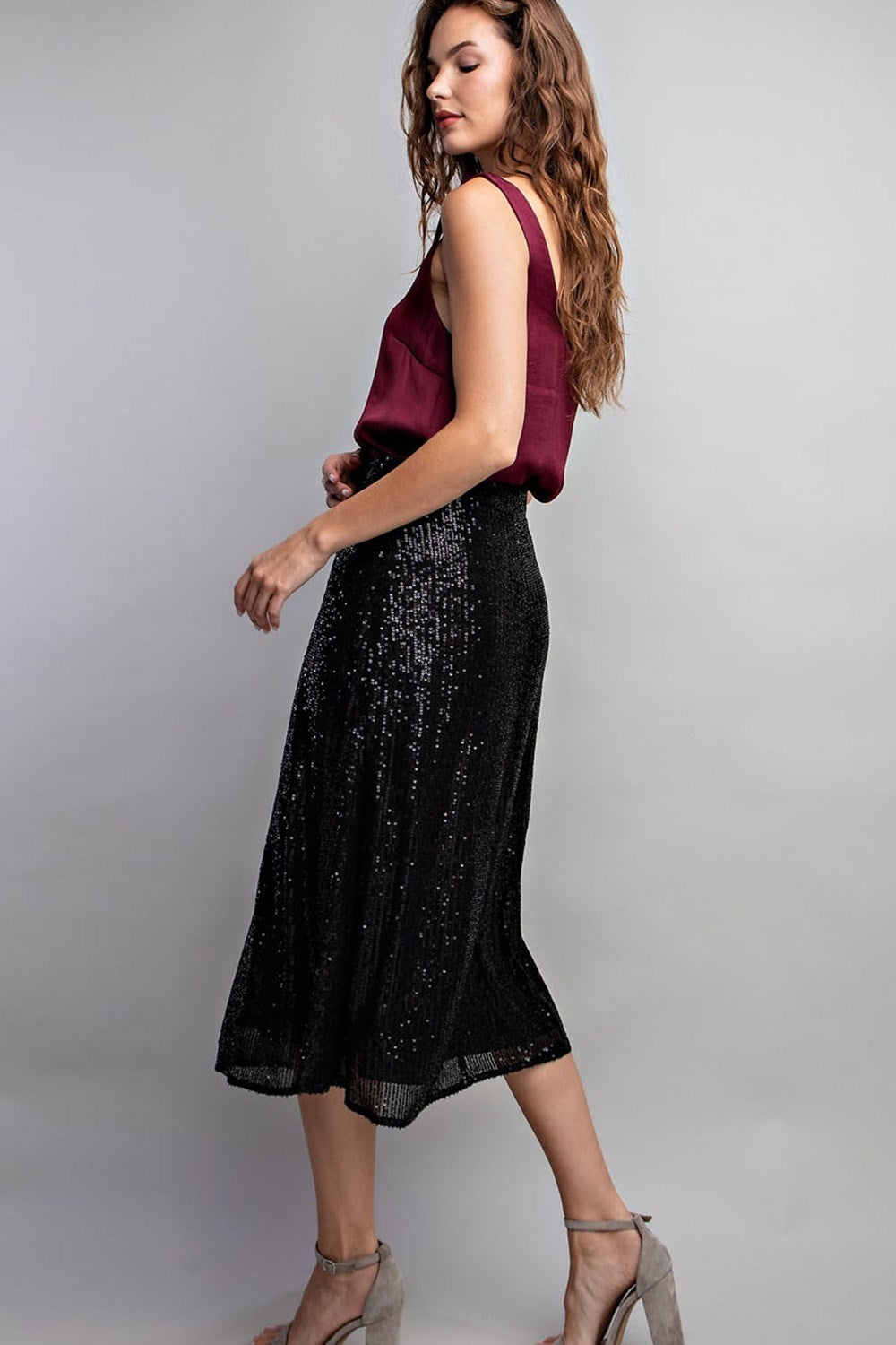 Glitter Flare Midi Skirt