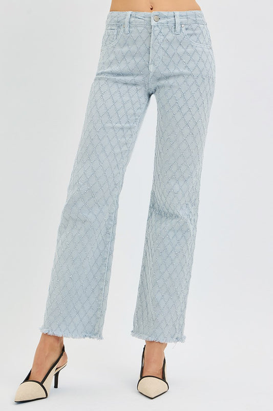 High Rise Ankle Straight Textured Jeans