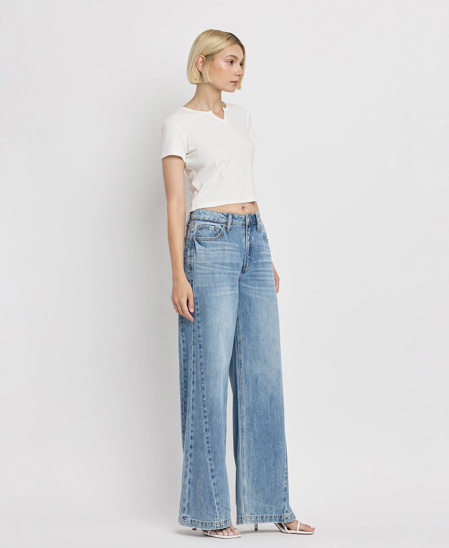 VERVET by FLYING MONKEY - HIGH RISE SEAM DETAIL WIDE LEG JEANS V3566