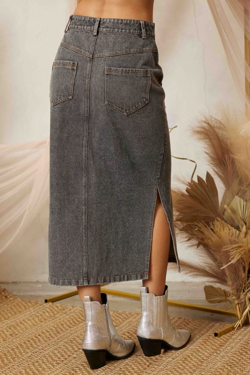 Side Slit Pencil Denim Skirt