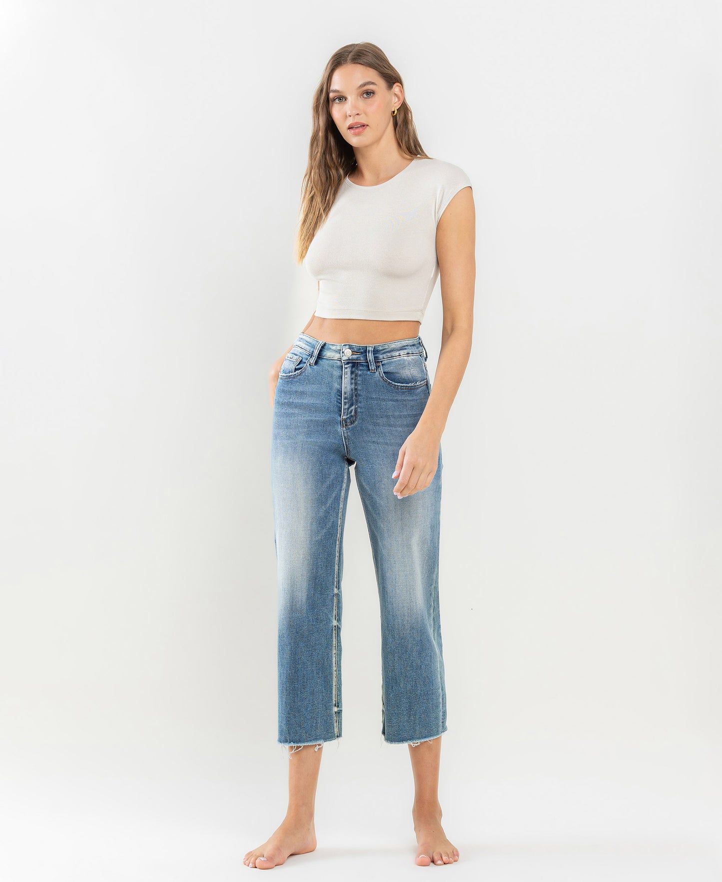 Vervet - Super High Rise Raw Hem Wide Leg Jeans