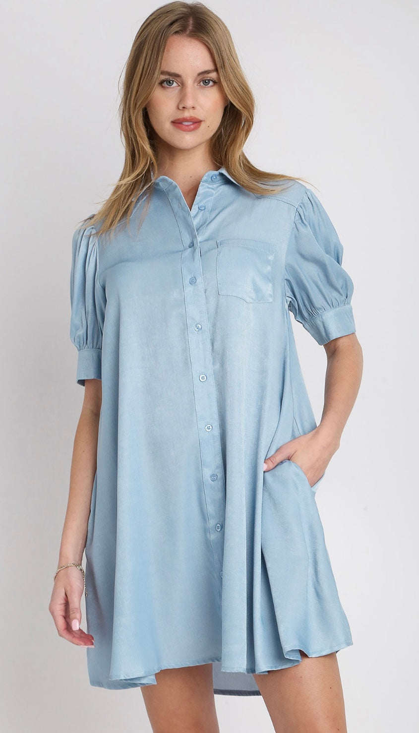 Tencel Collared Button Down Shirt Dress