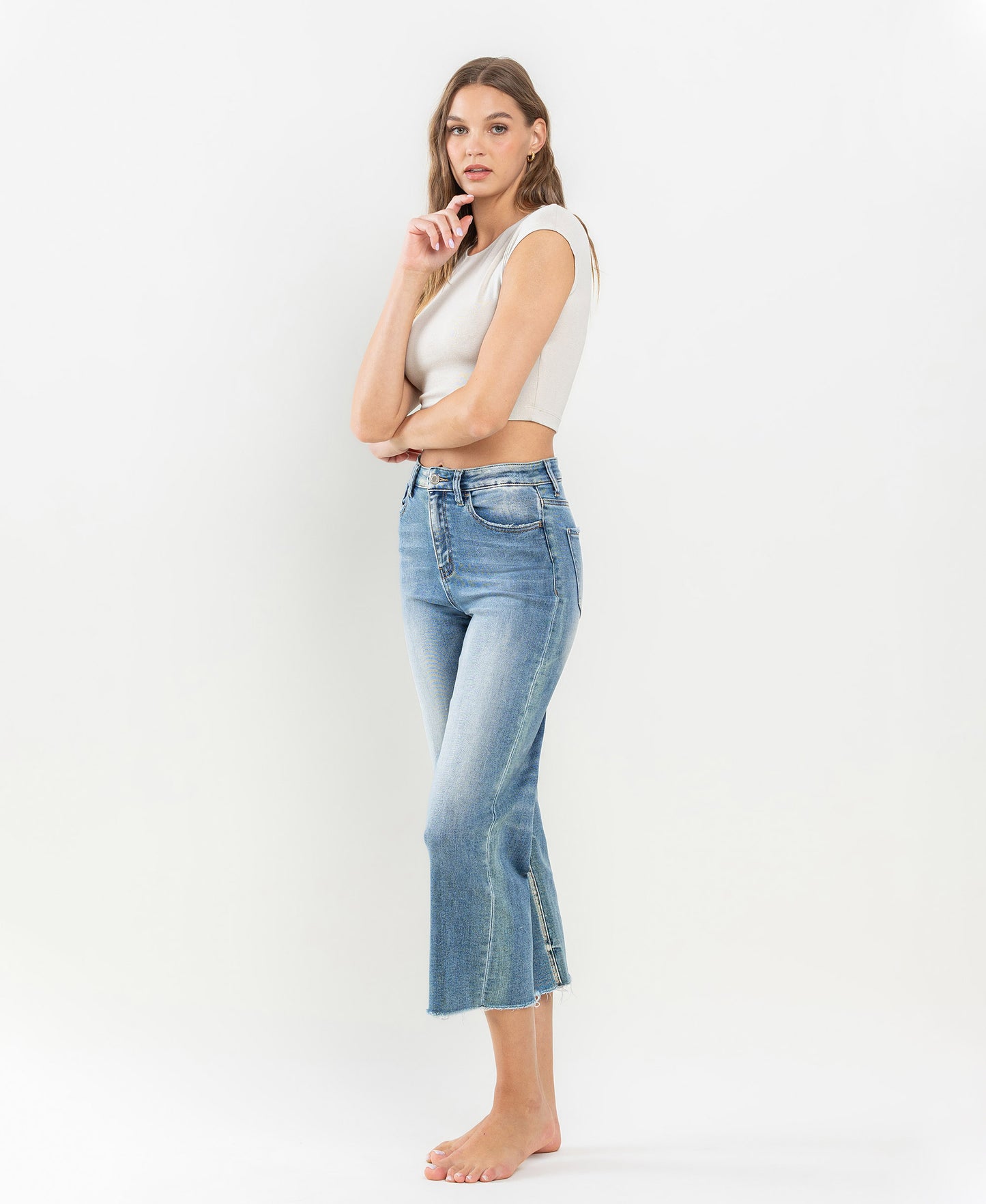 Vervet - Super High Rise Raw Hem Wide Leg Jeans