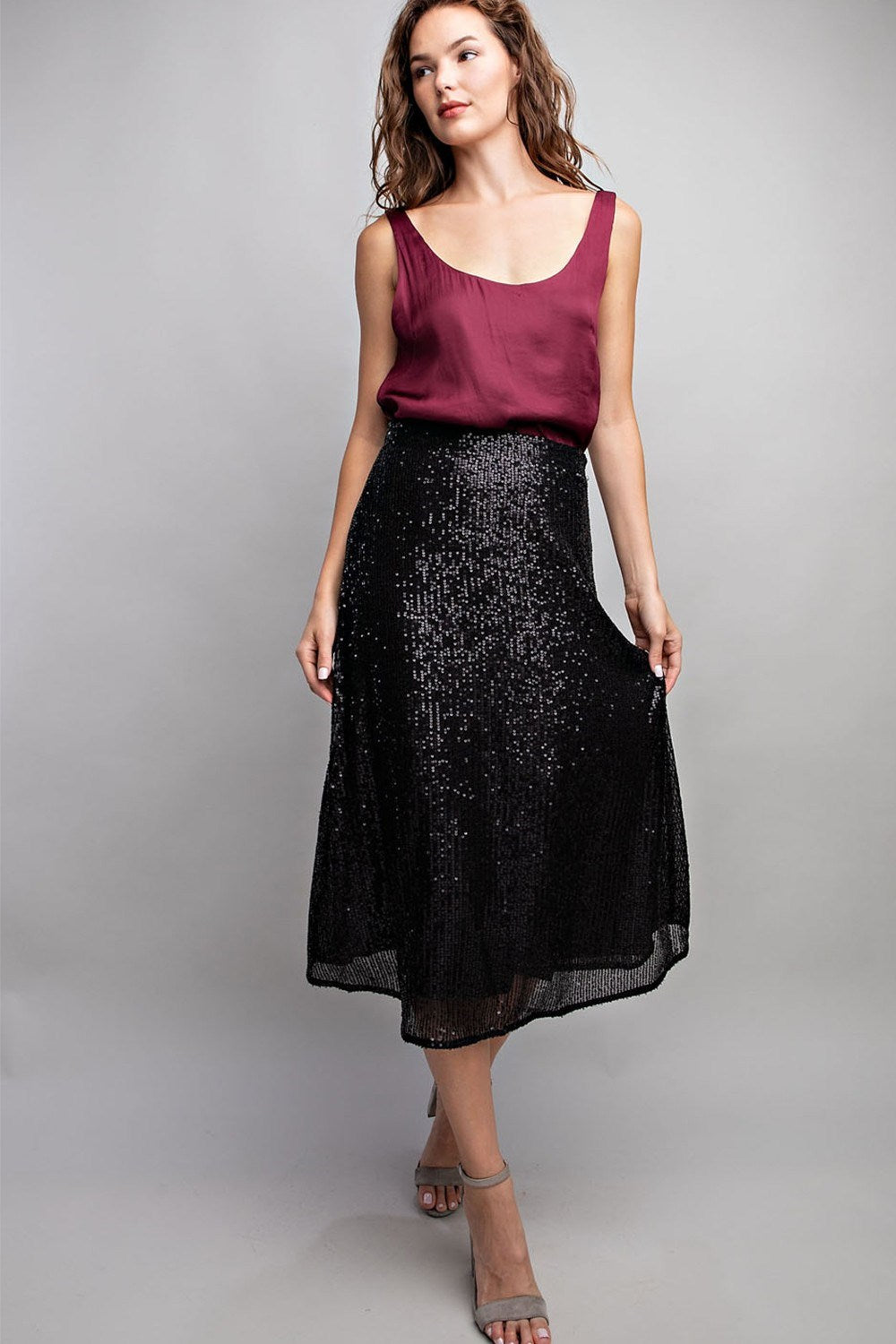 Glitter Flare Midi Skirt