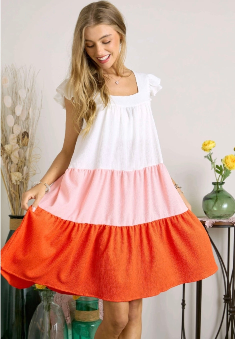 Ruffle Sleeve Colorblock Babydoll Dress