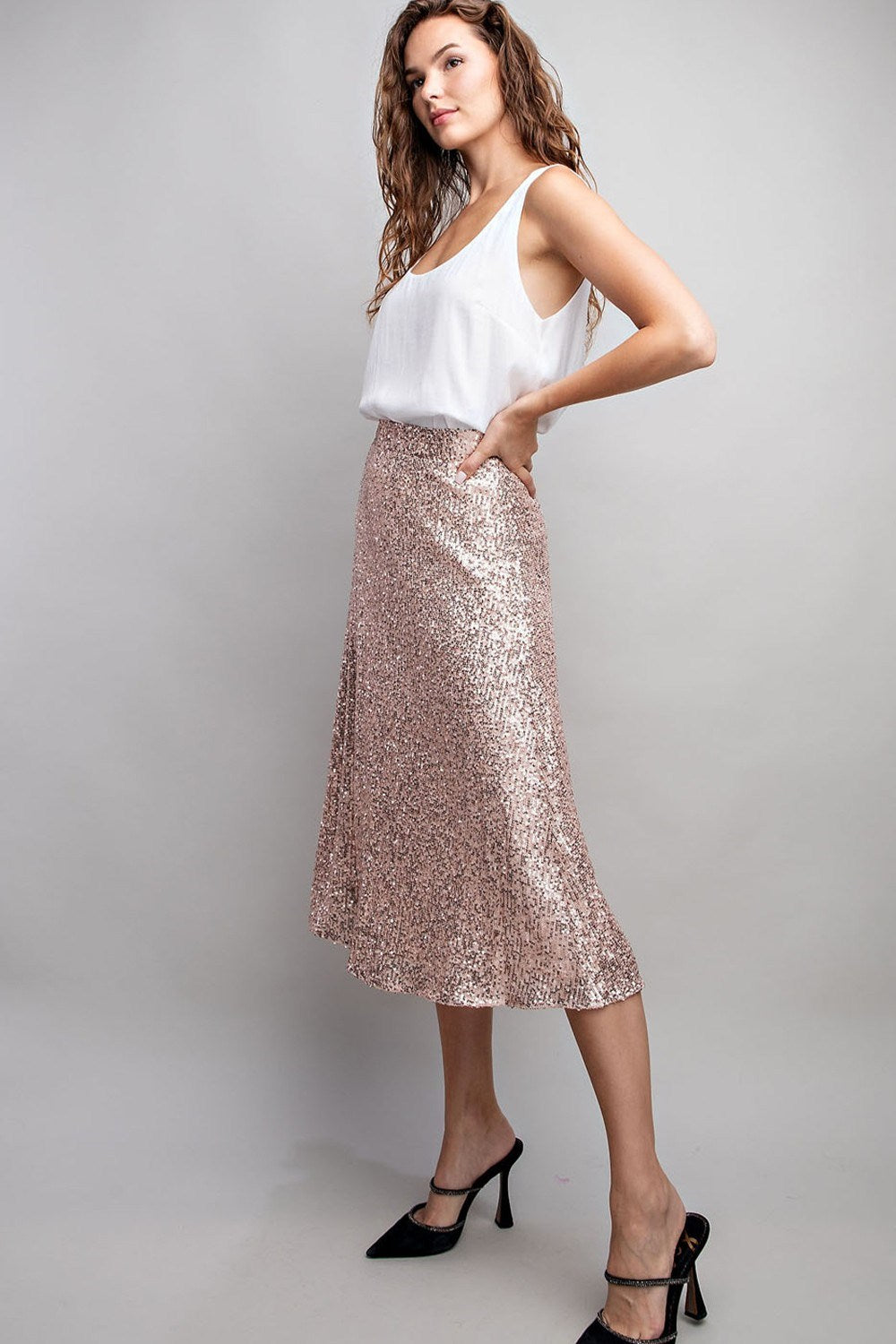 Glitter Flare Midi Skirt