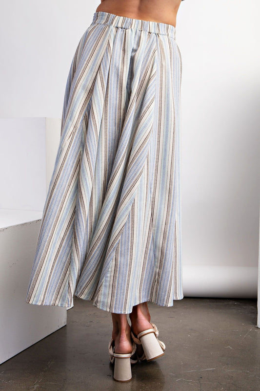 Striped Poly Linen Maxi Skirt