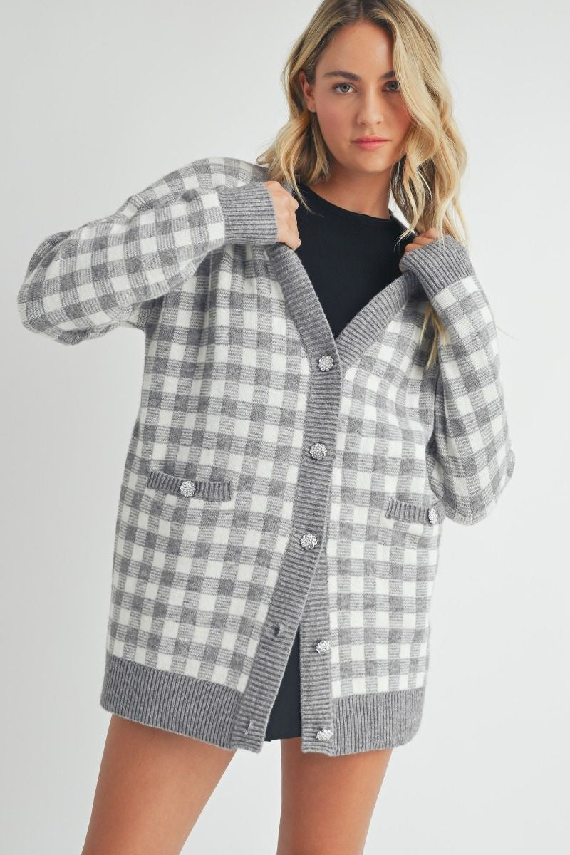 Plaid Sweater Cardigan