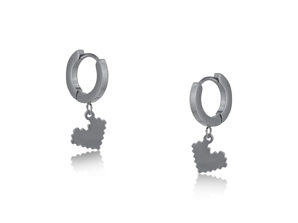 Silver Dara Pixel Heart Stainless Steel Huggie Earrings