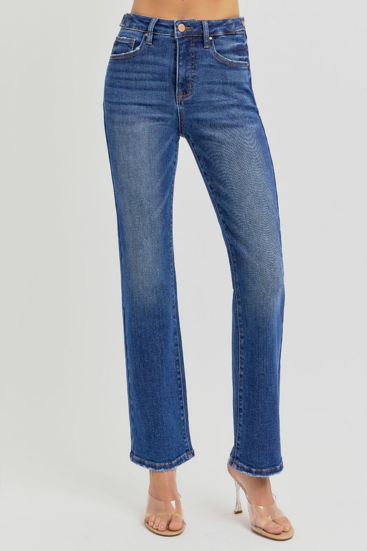 High-Rise Ankle Straight-Adjustable Waist Band Jeans