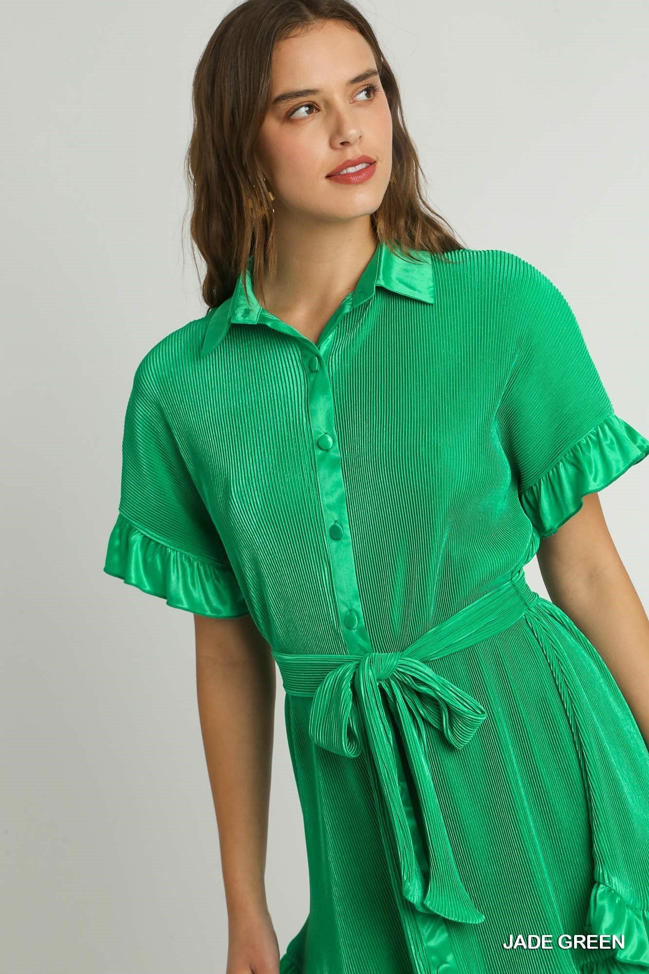 Satin Collared Button Down Shirt Dress