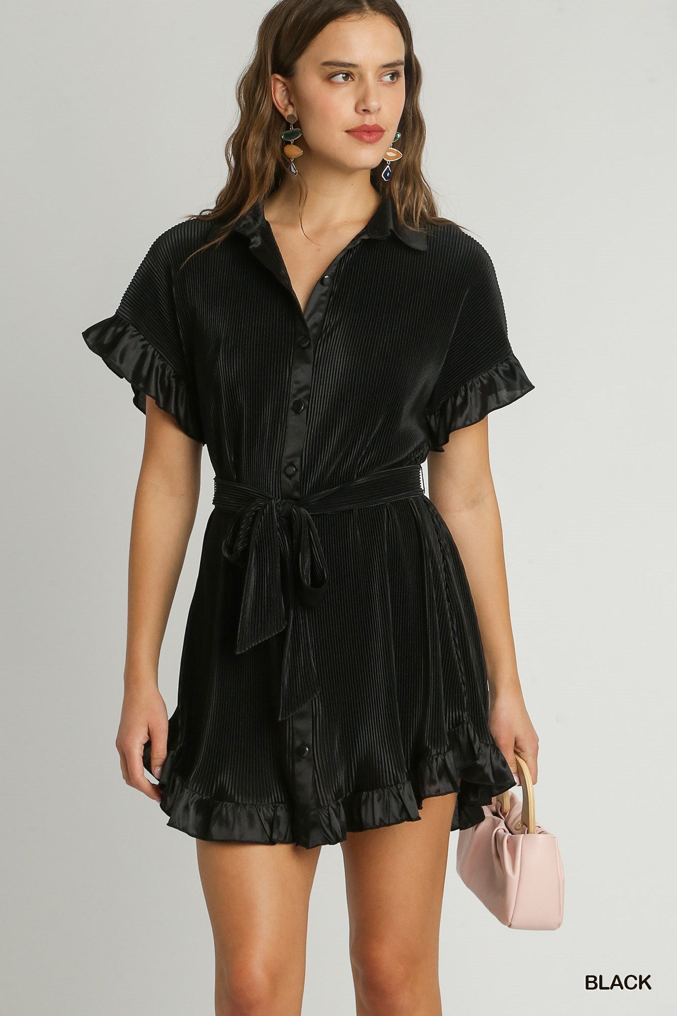 Satin Collared Button Down Shirt Dress