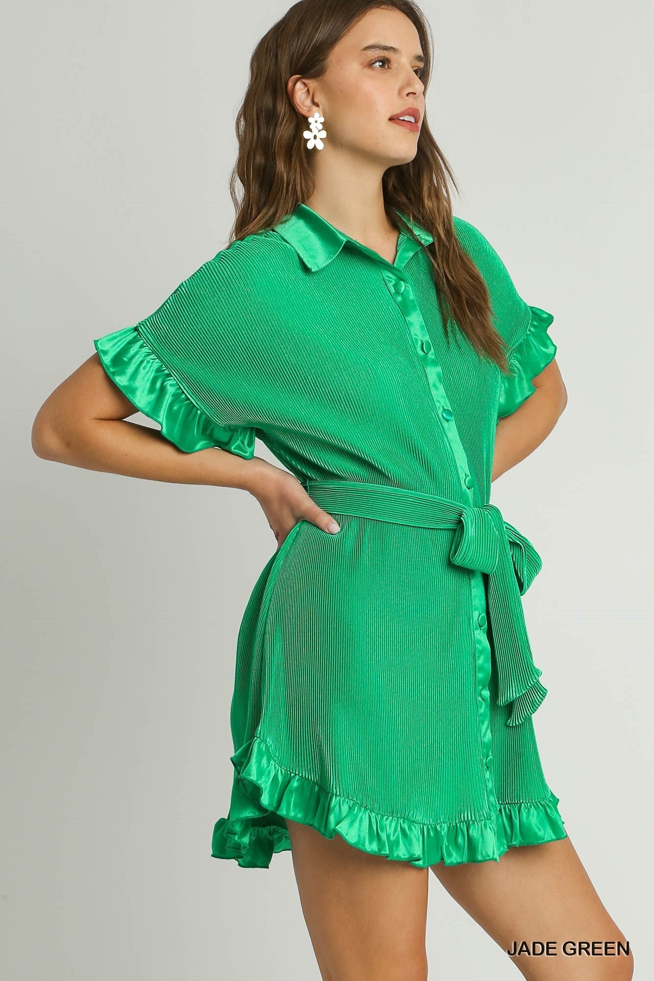 Satin Collared Button Down Shirt Dress