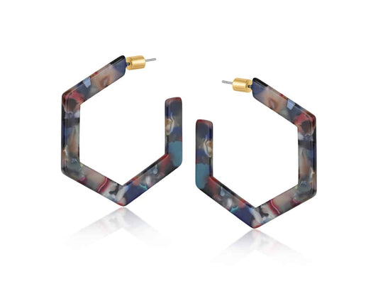 Camille Resin Hexagon Statement Hoop Earrings