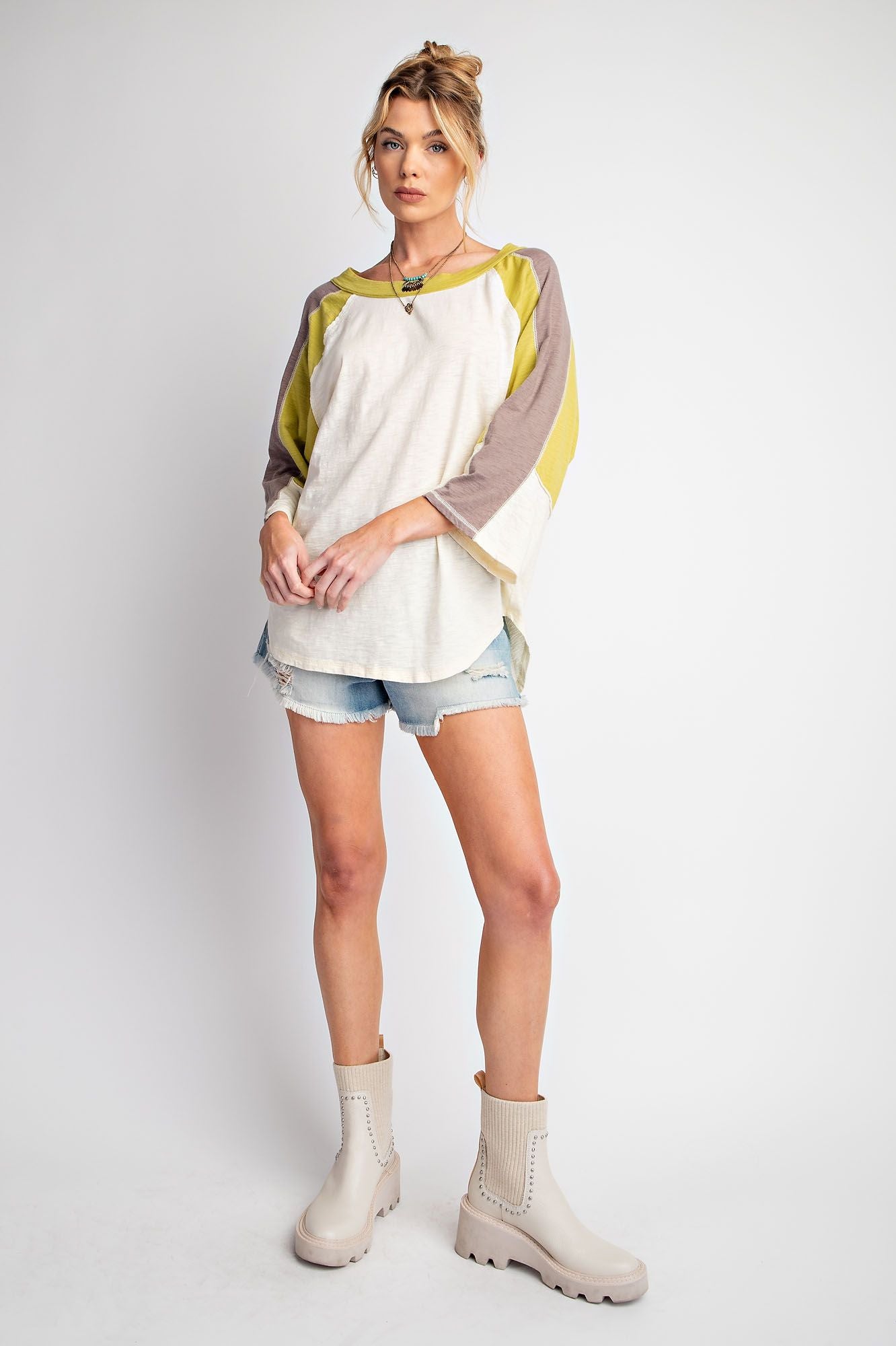 Color Block Cotton Slub Knit Top