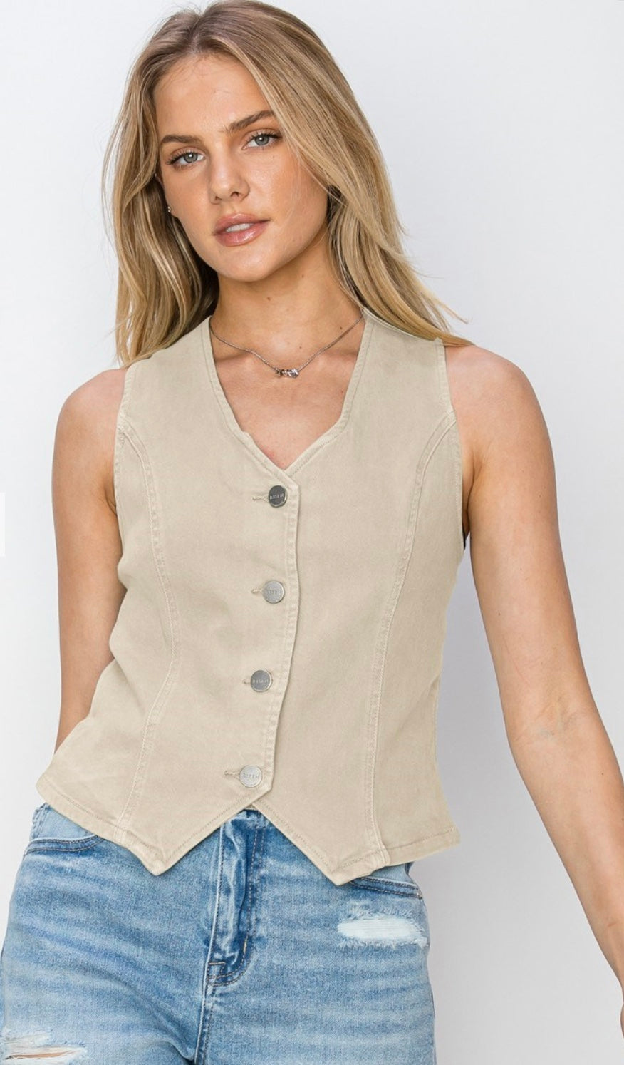 Extended Size V-Neck Button Down Vest