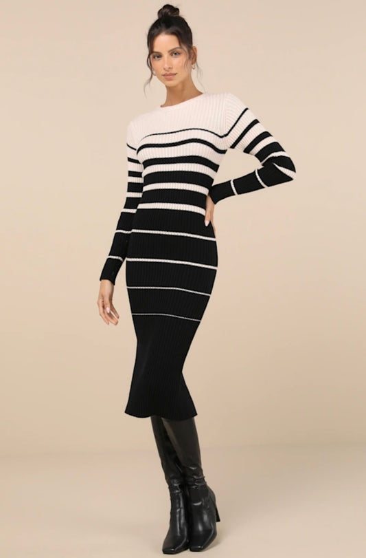 Striped Midi Sweater Dress