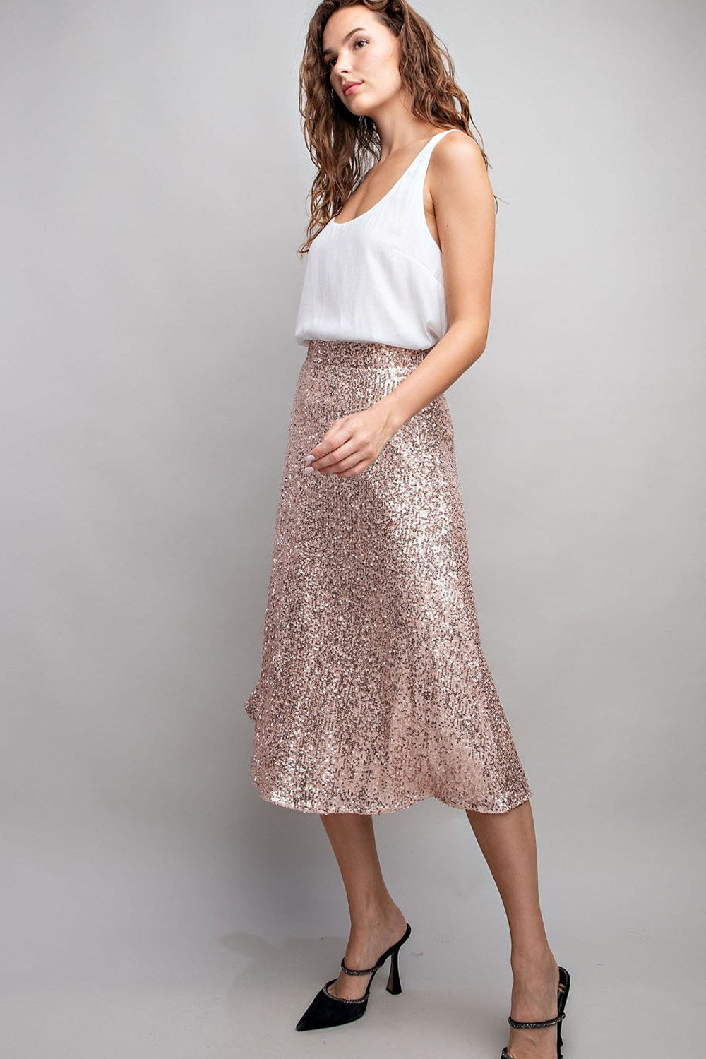 Glitter Flare Midi Skirt