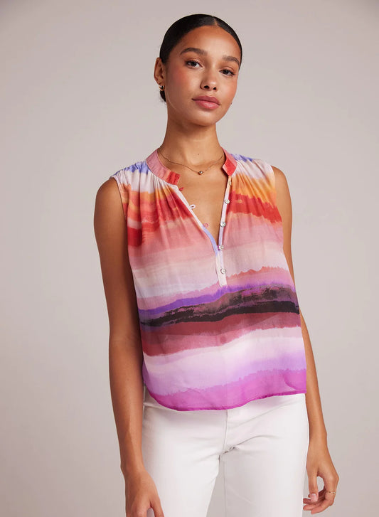Sleeveless Shirred Pullover - Canyon Stripe Print