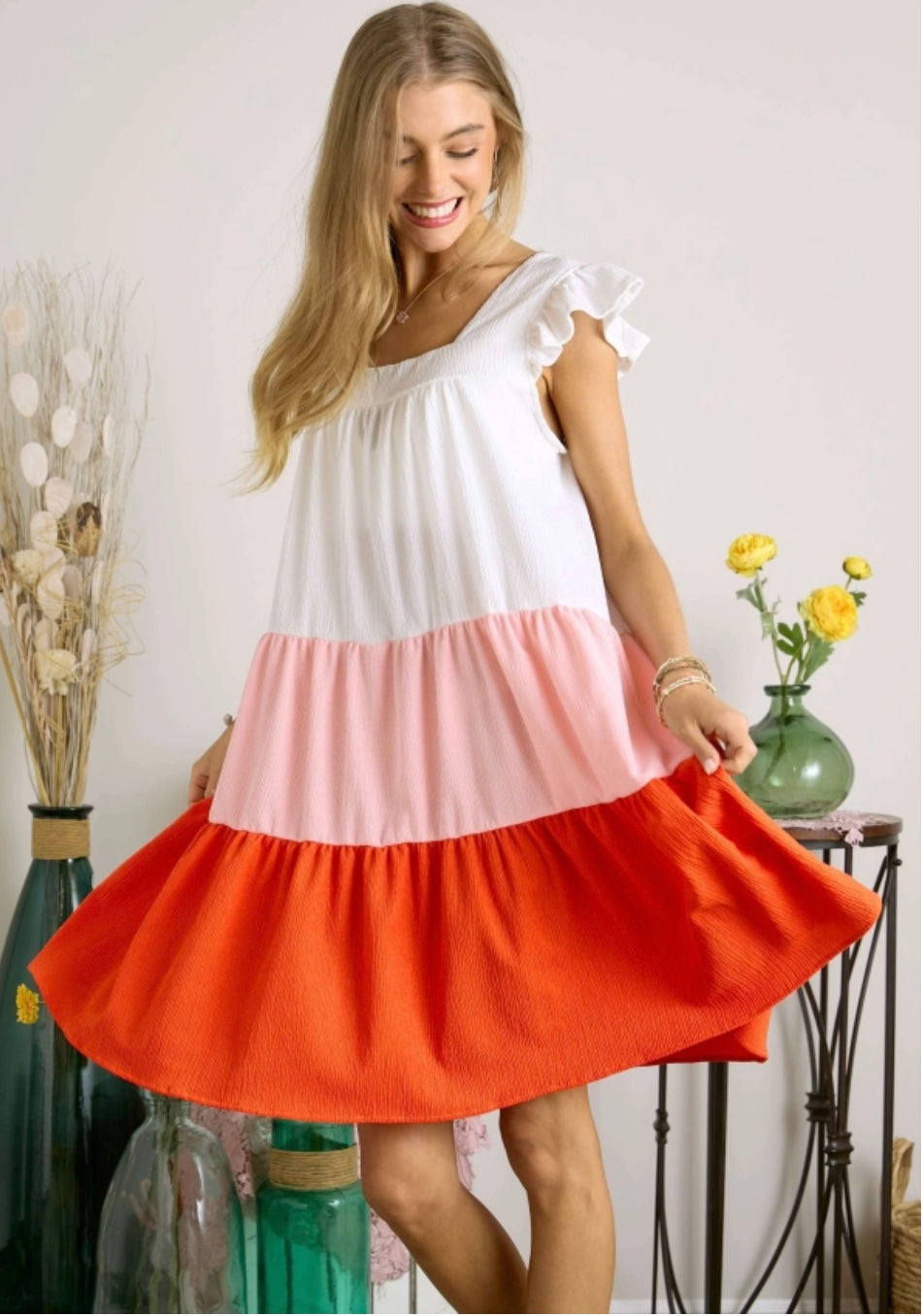 Ruffle Sleeve Colorblock Babydoll Dress