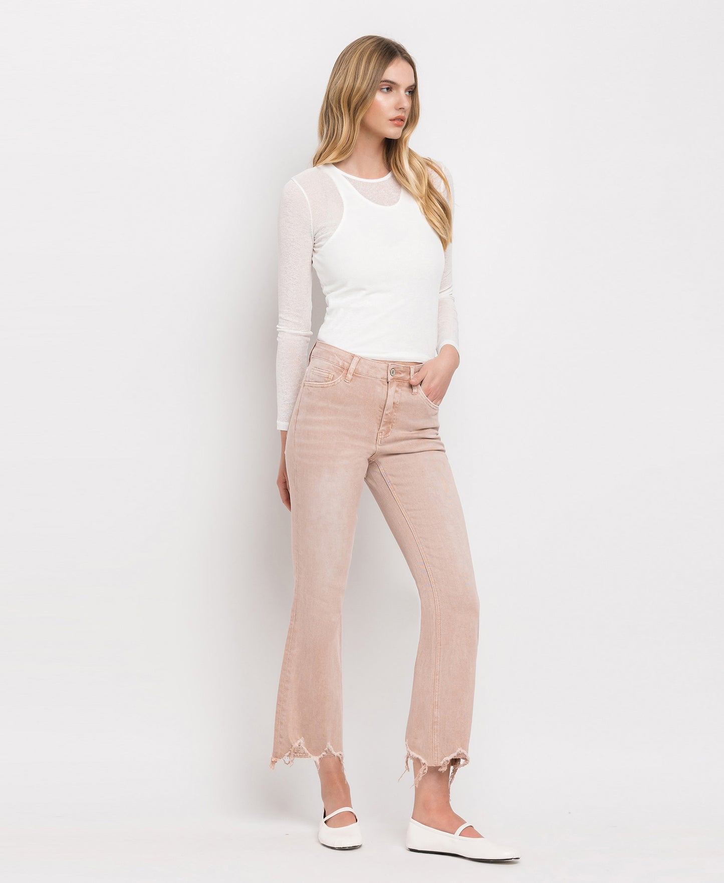 Vervet - High Rise Distressed Hem Crop Flare Jeans