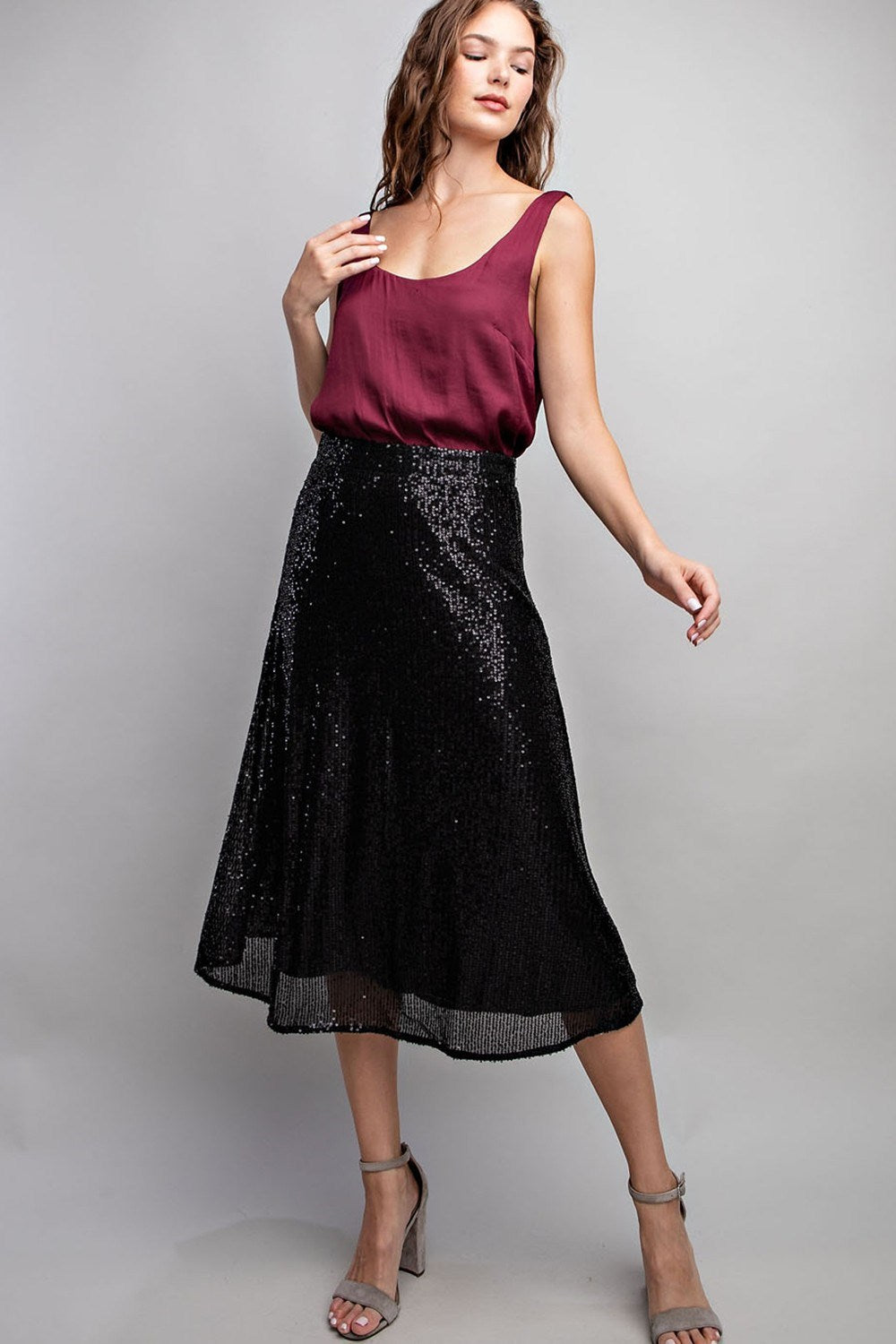 Glitter Flare Midi Skirt