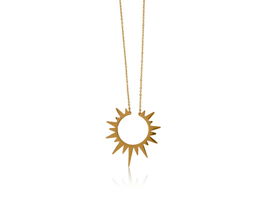 Gold Sun Burst Stainless Steel Pendant Necklace