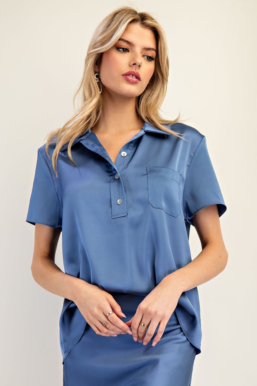 Satin Short Sleeve Blouse Top