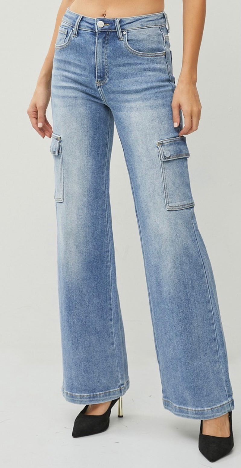 High Rise Wide Cargo Jeans