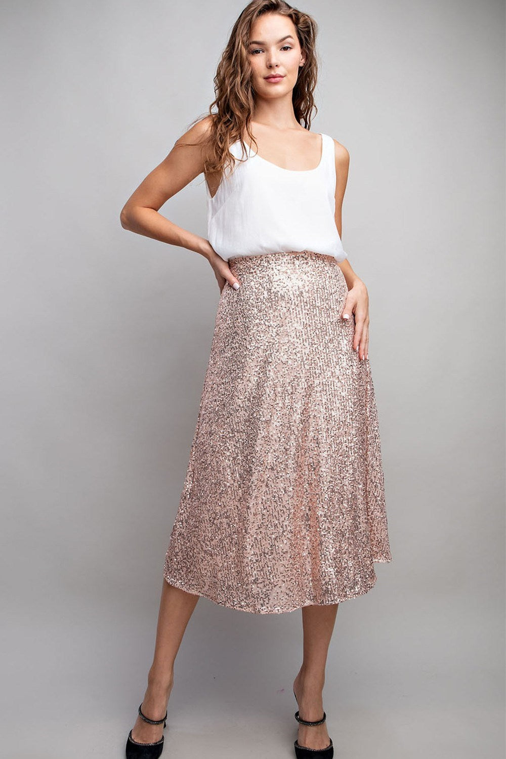 Glitter Flare Midi Skirt