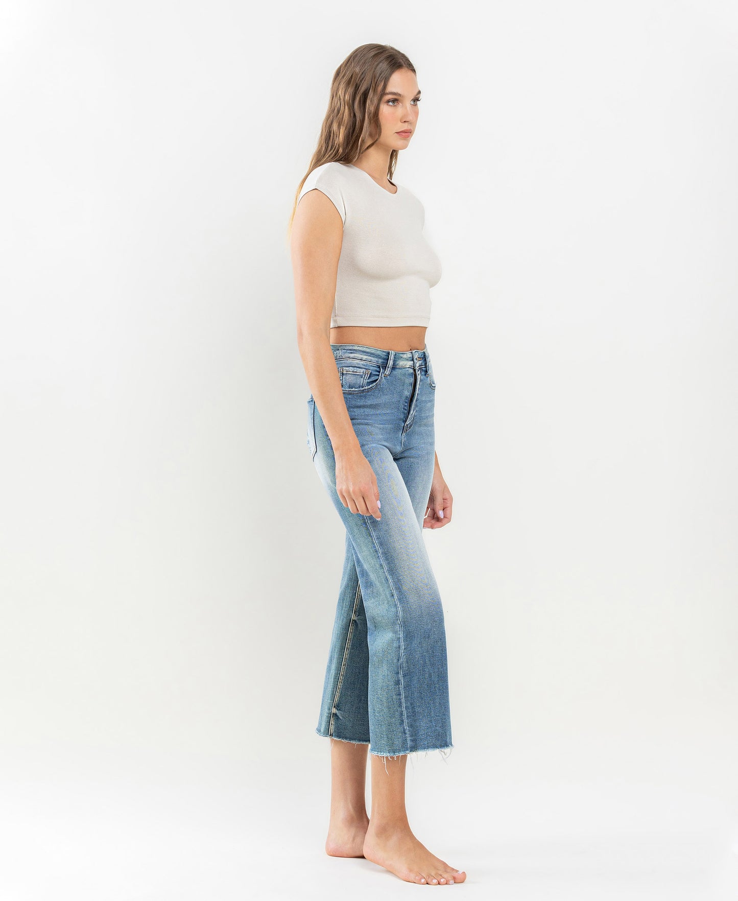 Vervet - Super High Rise Raw Hem Wide Leg Jeans