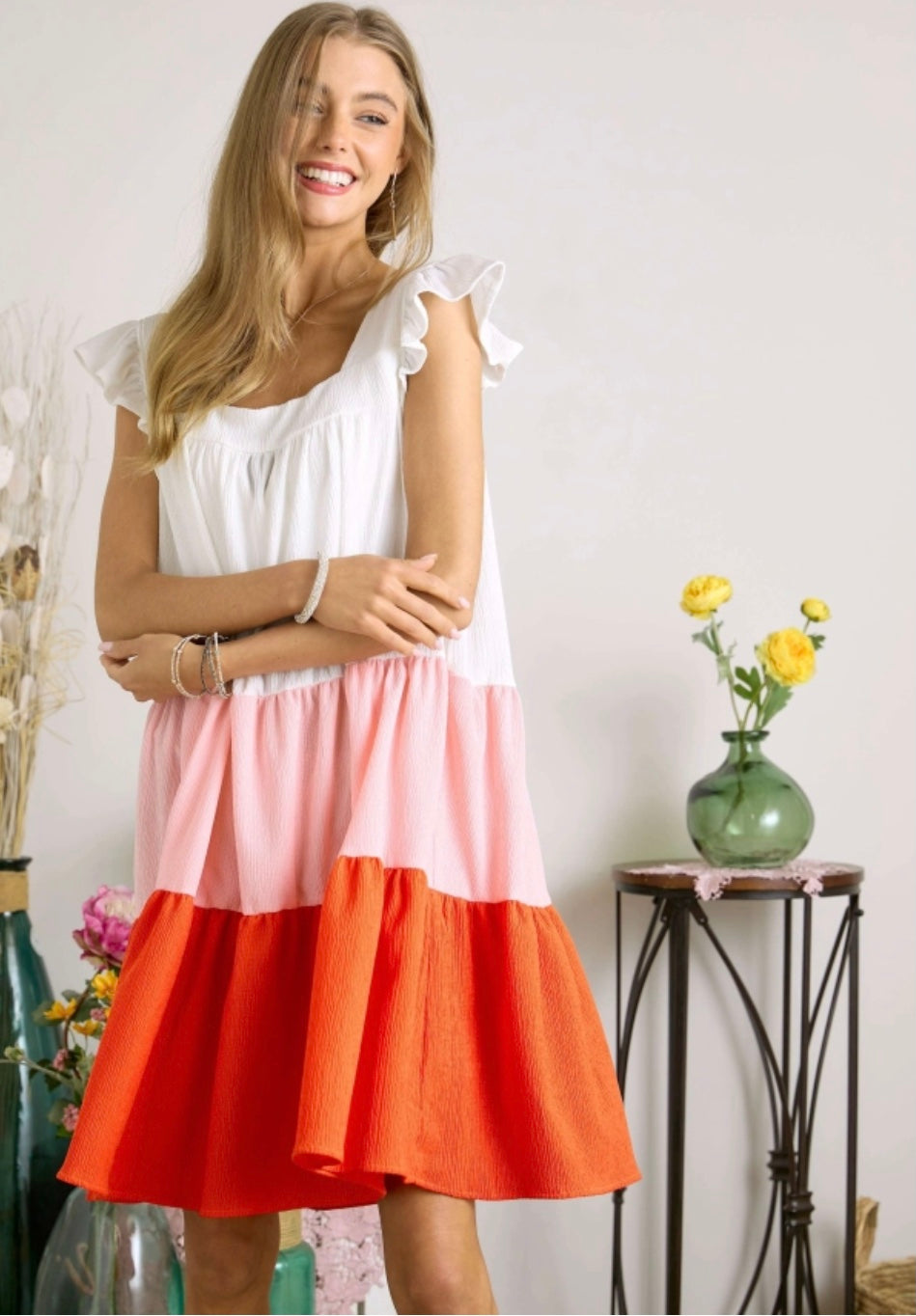 Ruffle Sleeve Colorblock Babydoll Dress