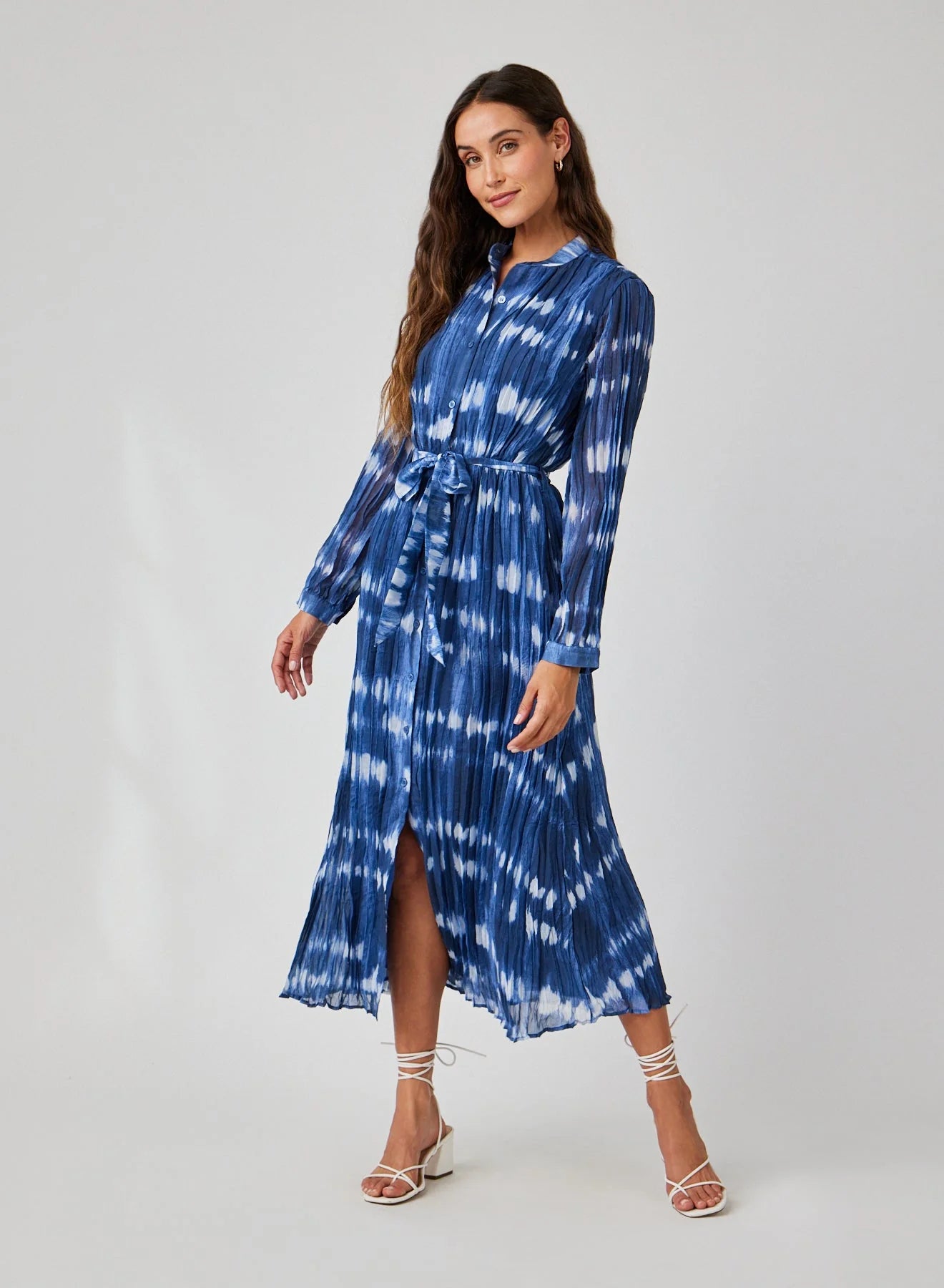 Long Sleeve Pleated Maxi Shirt Dress