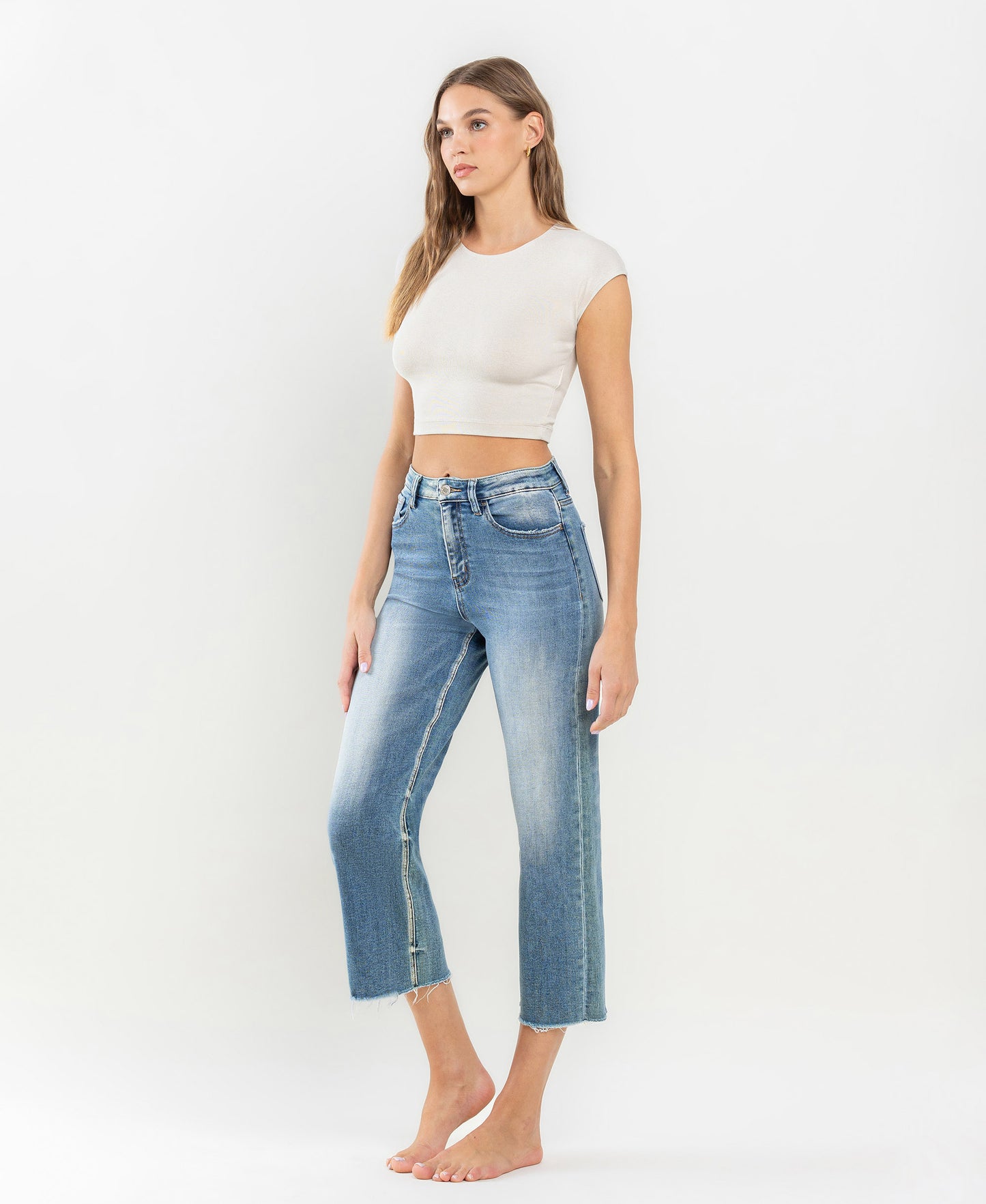 Vervet - Super High Rise Raw Hem Wide Leg Jeans