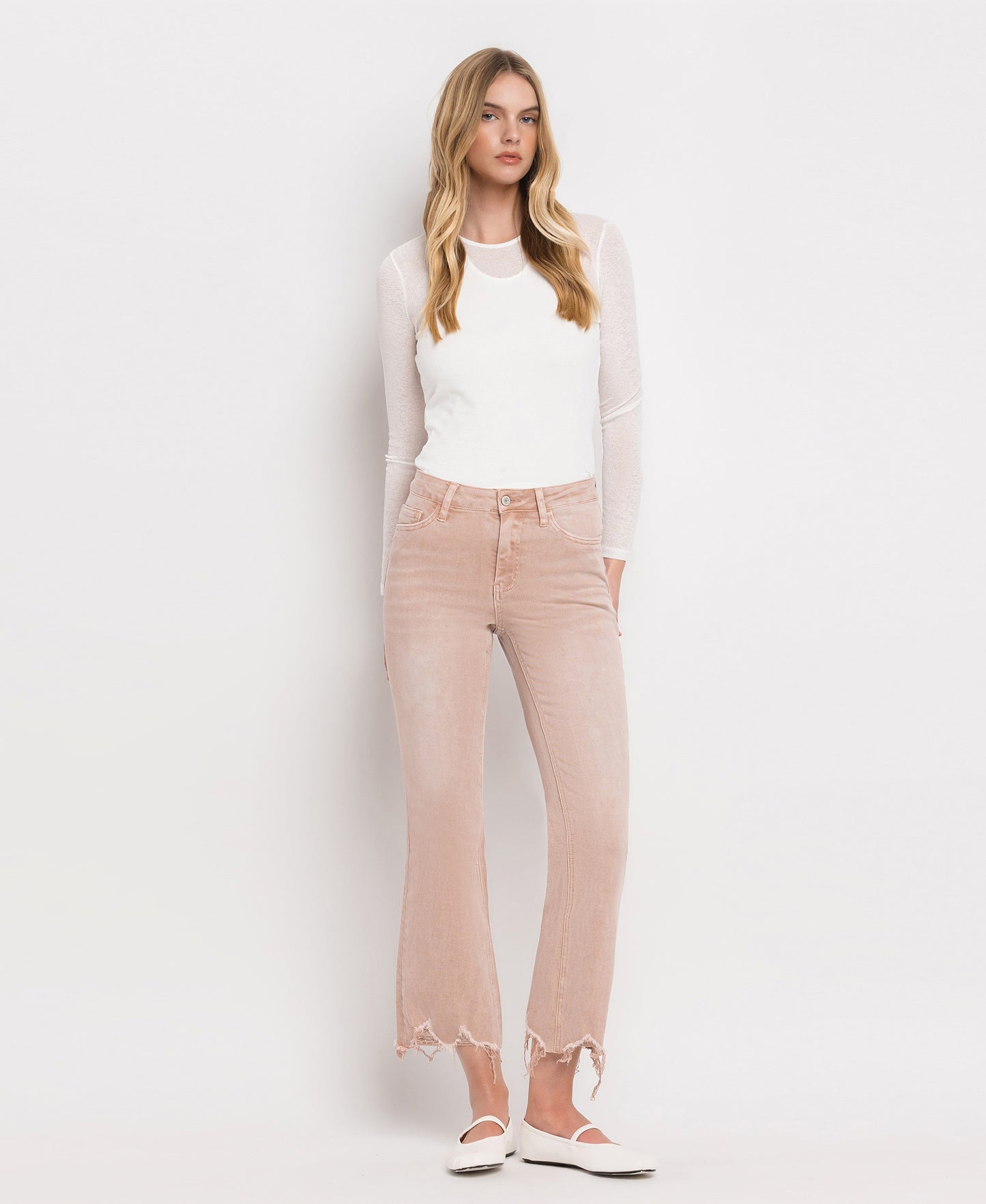 Vervet - High Rise Distressed Hem Crop Flare Jeans