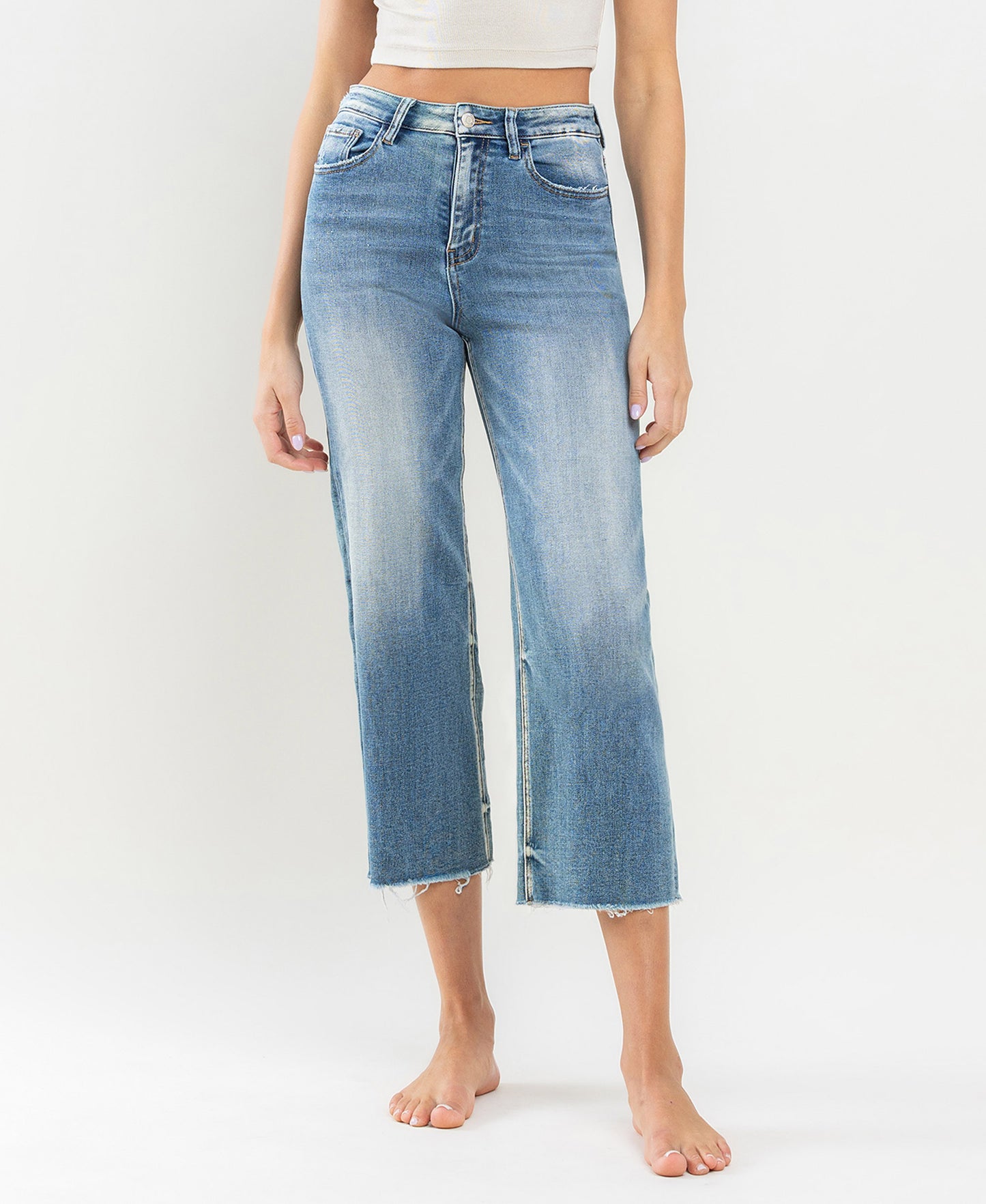 Vervet - Super High Rise Raw Hem Wide Leg Jeans