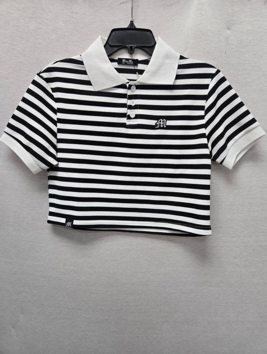 Cropped Stripe Polo with Logo