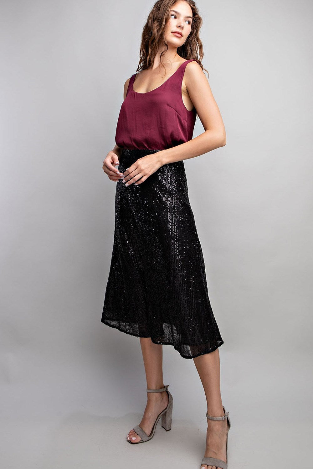 Glitter Flare Midi Skirt