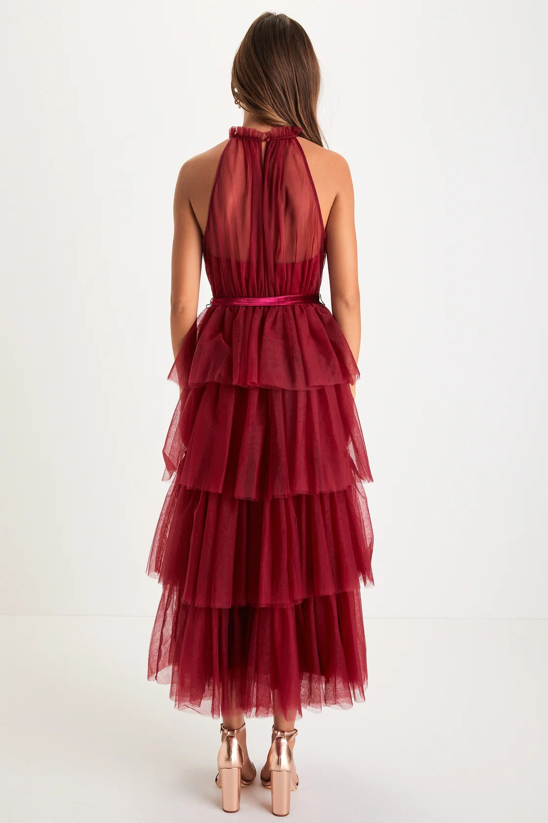 Tulle Tiered Halter Midi Dress