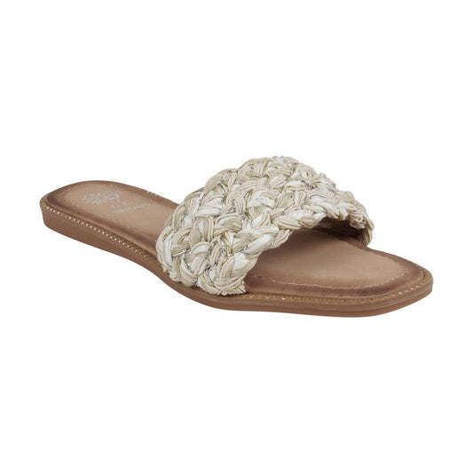 Arly Woven Squared Toe Slide Flat Sandals