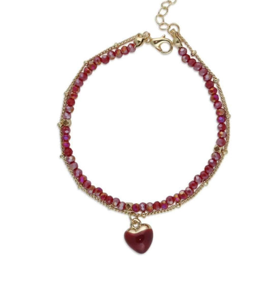 Rebecca Heart Charm Layered Beaded Bracelet