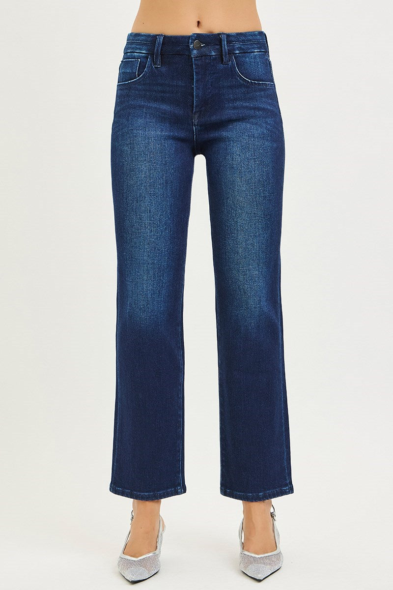 Tummy Control Mid Rise Ankle Straight Jeans
