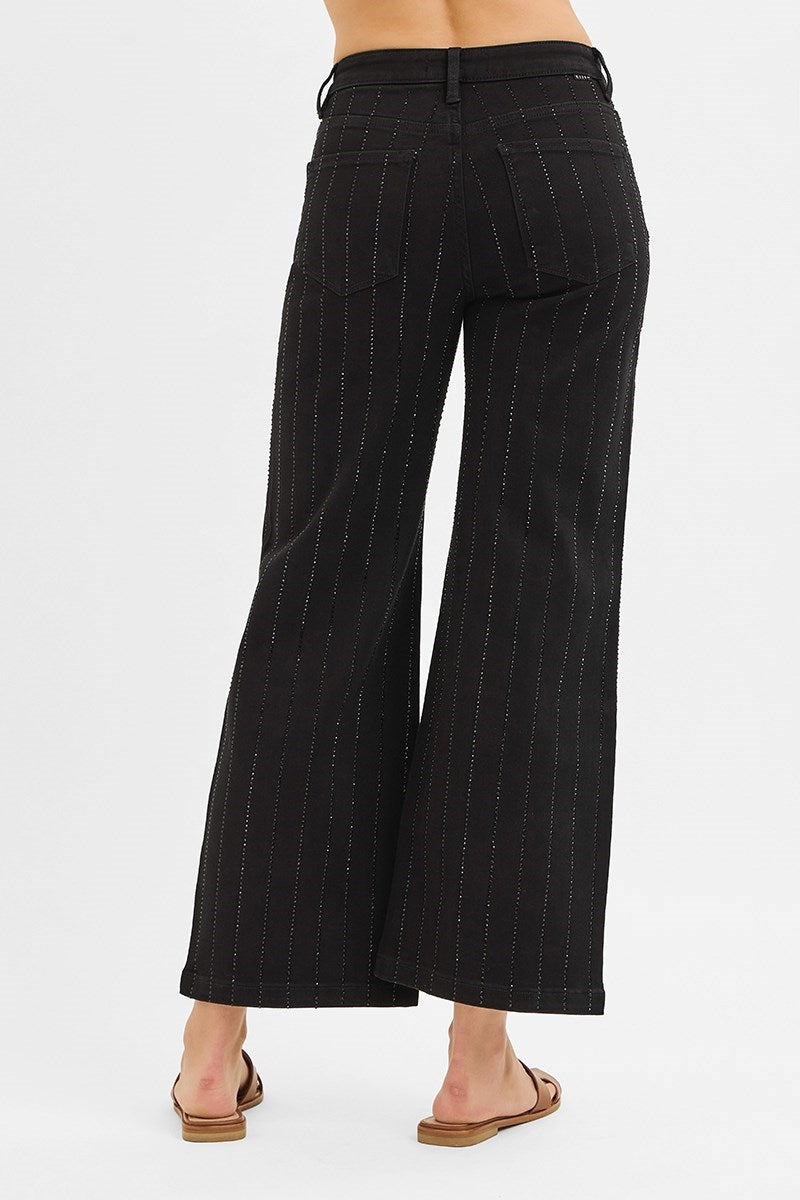 High Rise Crop Wide Rhinestone Pants