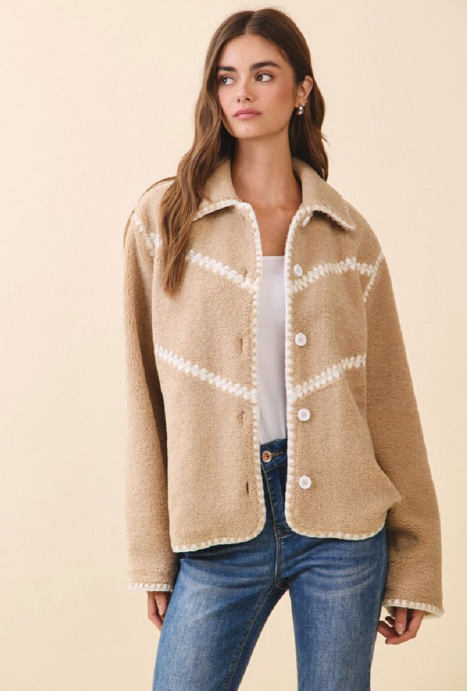 Sherpa Jacket With Stitch Detail